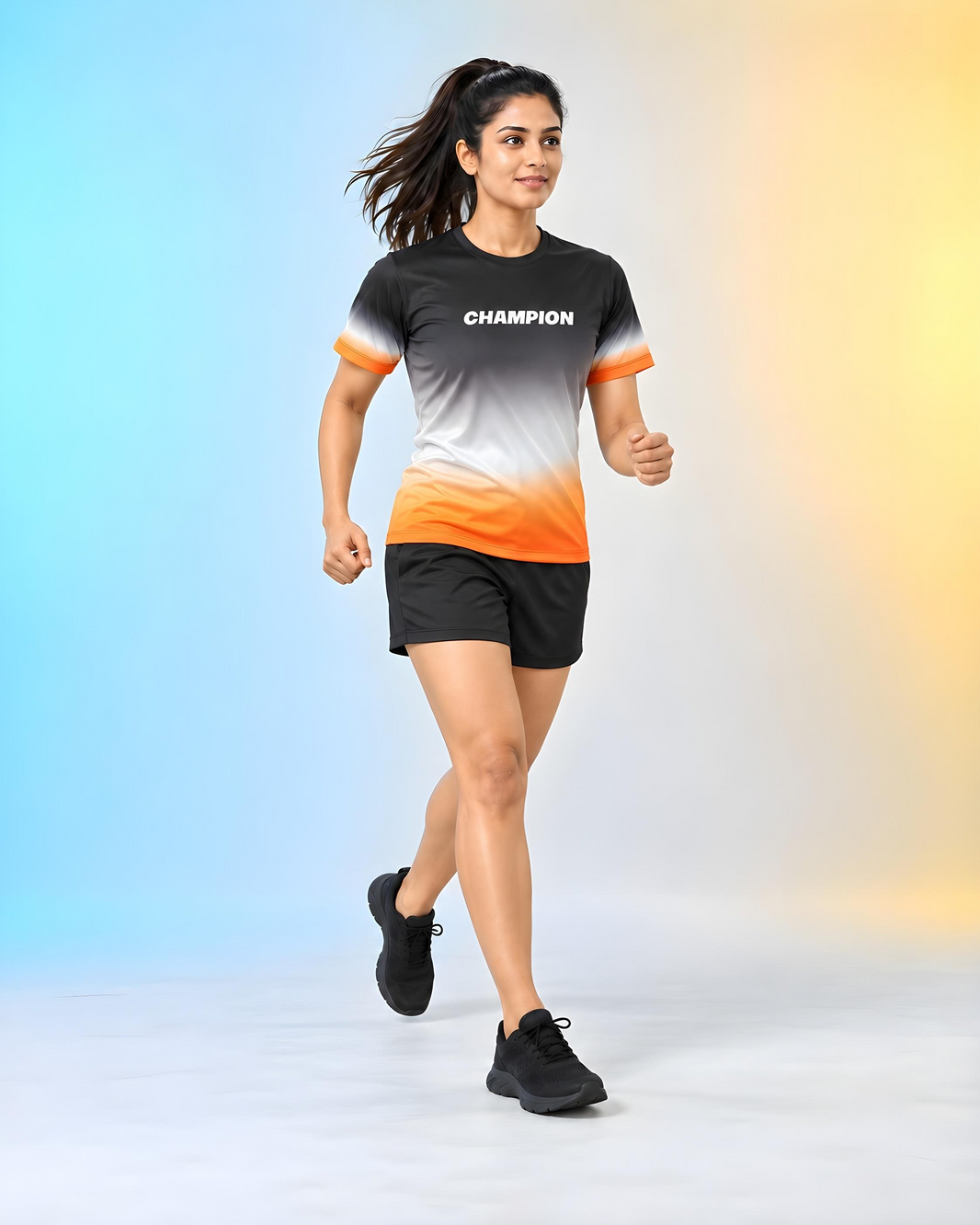 Customfit Champion Orange Fade Women’s Sports Jersey (CFS331)-Customfit Champion Orange Fade Women’s Sports Jersey (CFS331)