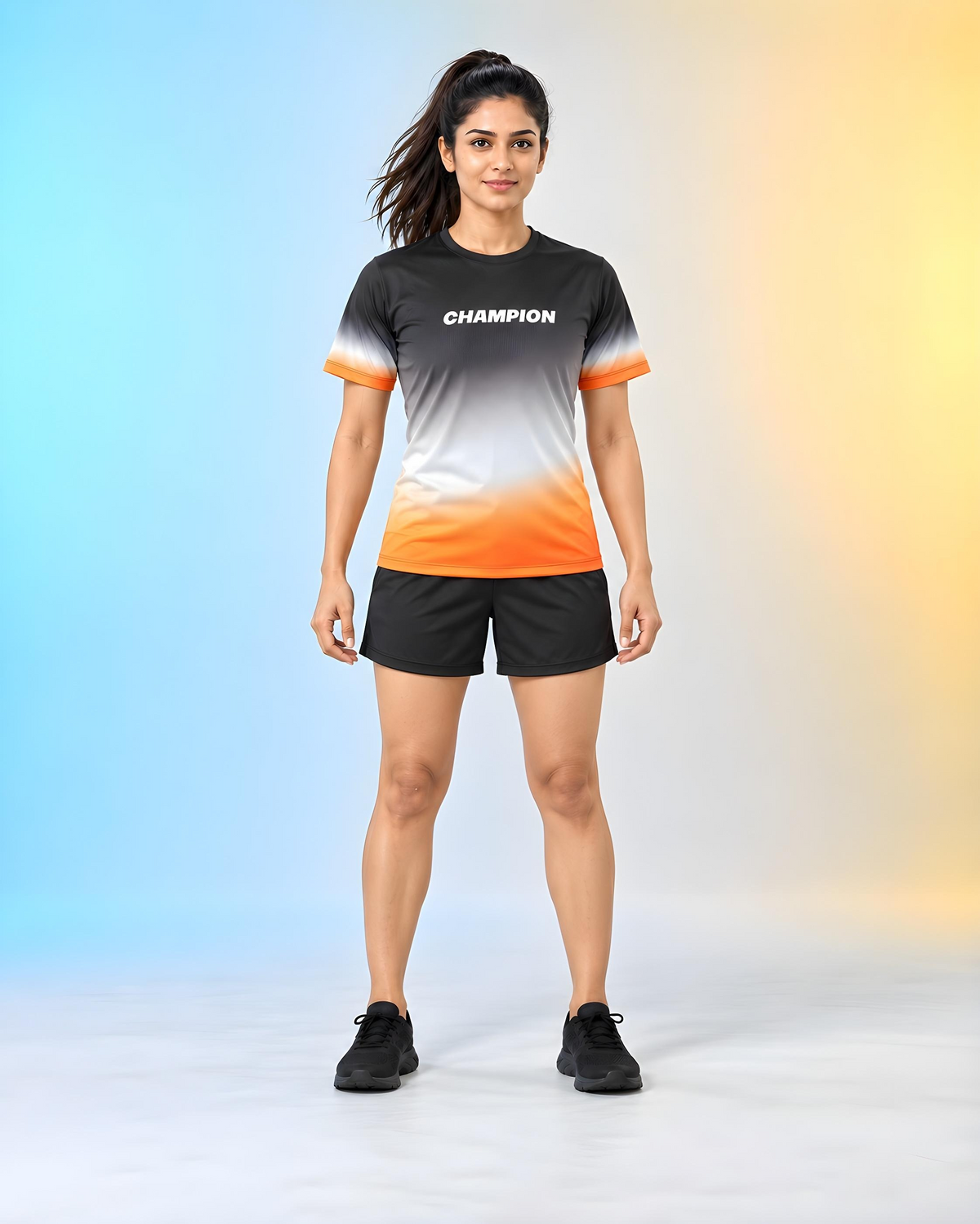 Customfit Champion Orange Fade Women’s Sports Jersey (CFS331)-Customfit Champion Orange Fade Women’s Sports Jersey (CFS331)